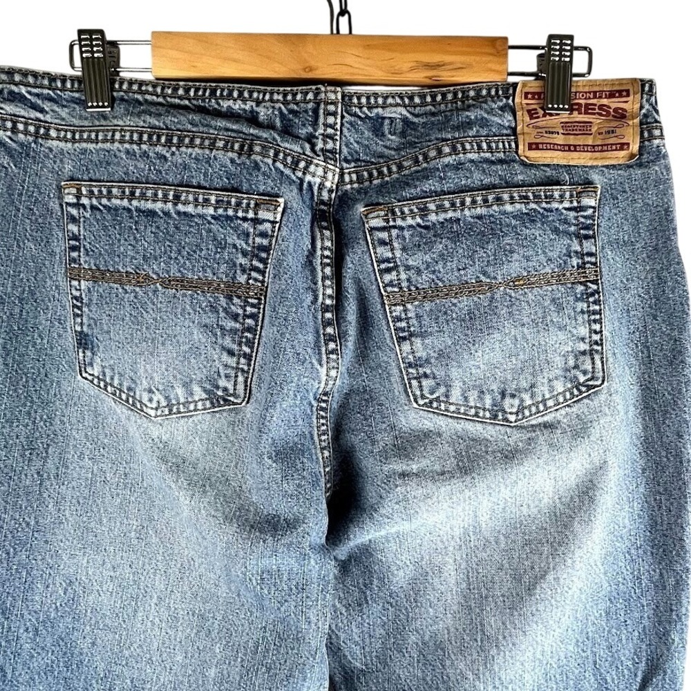 Y2K 90s Express Hipster Flared Jeans Women's 13/14L Button Fly Blue Denim Hippie - Picture 3 of 8